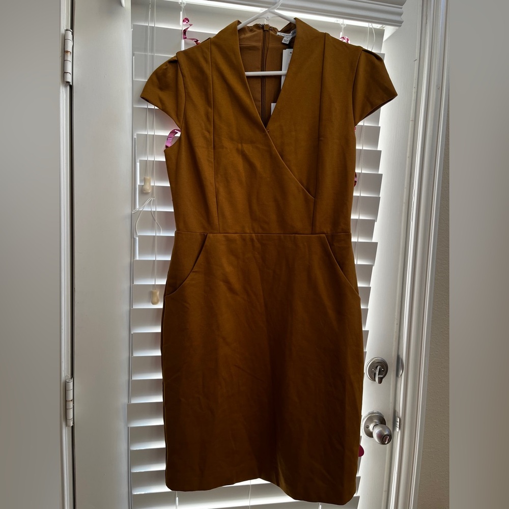 41 Hawthorn Mustard Yellow Tan Midi Dress M